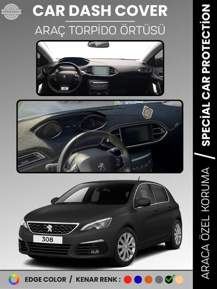 PEUGEOT 308 (2020+) Torpido Örtüsü Ön Göğüs Koruma Torpido Koruma Birebir Uyum Kaymaz Özel Kesim ürün görseli 1