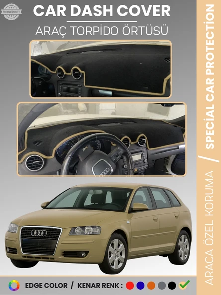 AUDI A3 (2004-2008) Torpido Örtüsü Ön Göğüs Koruma Torpido Koruma Araca Özel Kaymaz Kolay Montaj ürün görseli 1