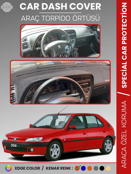 PEUGEOT 306 (1997-2002) Torpido Örtüsü Ön Göğüs Koruma Torpido Koruma Birebir Uyum Kaymaz Özel Kesim ürün görseli 1