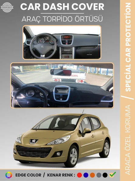 PEUGEOT 207 (2007-2012) Torpido Örtüsü Ön Göğüs Koruma Torpido Koruma Birebir Uyum Kaymaz Özel Kesim ürün görseli 1