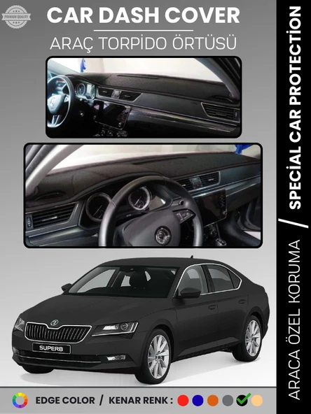 SKODA SUPER B (2015-2020) Torpido Örtüsü Ön Göğüs Halı Torpido Koruma Tam Uyum Kaymaz UV Koruma ürün görseli 1