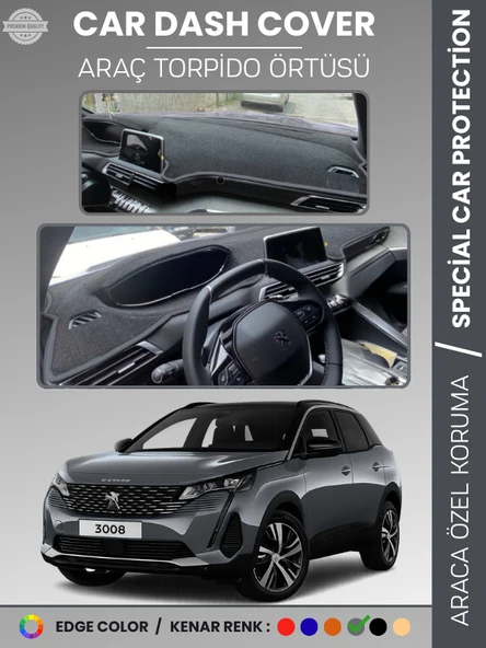 PEUGEOT 3008 EKRANLI (2021+) Torpido Örtüsü Panel Koruma Torpido Koruma Tam Uyum Kaymaz Özel Kesim ürün görseli 1