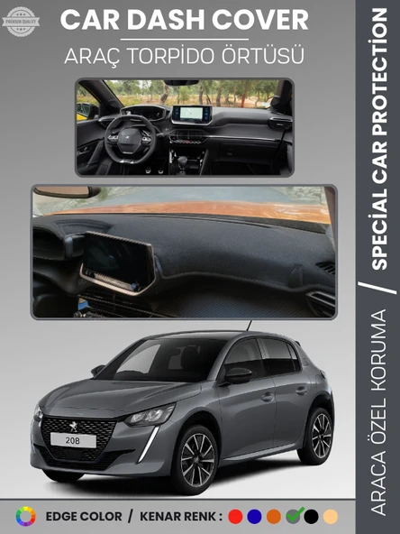PEUGEOT 208 (2019-2025) Torpido Örtüsü Ön Göğüs Koruma Torpido Koruma Birebir Uyum Kaymaz Özel Kesim ürün görseli 1