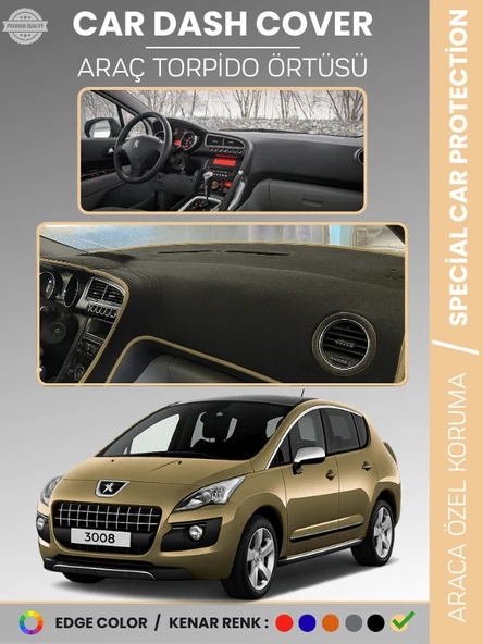 PEUGEOT 3008 (2011-2014) Torpido Örtüsü Panel Koruma Torpido Koruma Birebir Uyum Kaymaz Özel Kesim ürün görseli 1