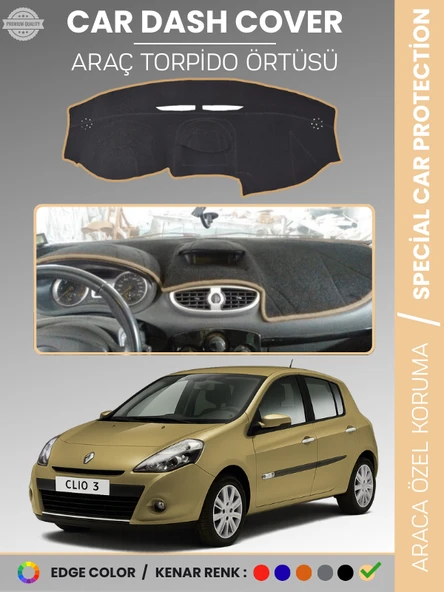 RENAULT CLIO 3 (2009-2014) Torpido Örtüsü Ön Göğüs Koruma Torpido Koruma Birebir Uyum Kaymaz ürün görseli 1