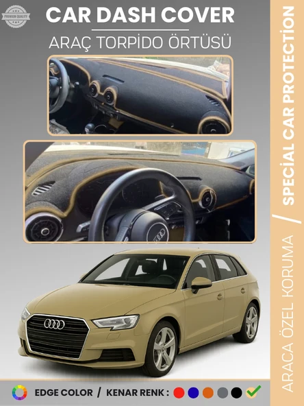 AUDİ A3 (2013-2020) Torpido Örtüsü Ön Göğüs Koruma Torpido Koruma Araca Özel Kaymaz Kolay Montaj ürün görseli 1