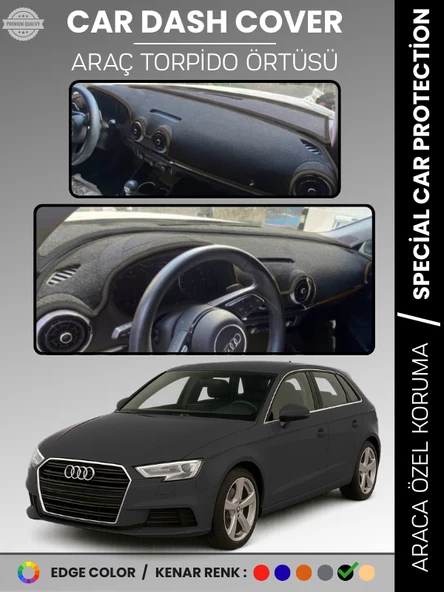 AUDİ A3 (2013-2020) Torpido Örtüsü Ön Göğüs Koruma Torpido Koruma Araca Özel Kaymaz Kolay Montaj ürün görseli 1