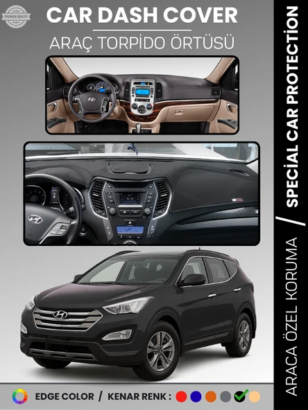 HYUNDAİ SANTAFE (2012-2017) Torpido Örtüsü Ön Göğüs Tam Uyum Çatlamayı Önler Kaymaz Kolay Montaj ürün görseli 1
