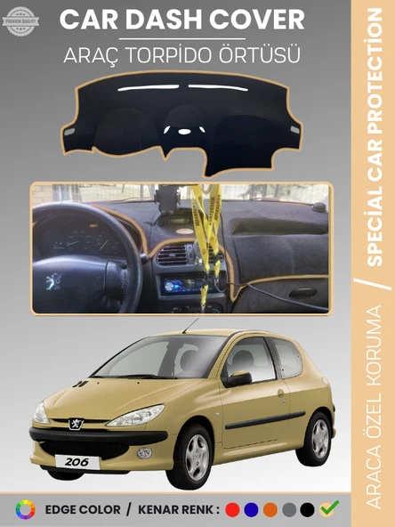 PEUGEOT 206 BÜYÜK EKRAN (1998-2003) Torpido Örtüsü Ön Göğüs Torpido Koruma Birebir Uyum Kaymaz ürün görseli 1