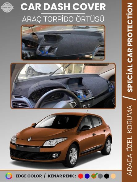RENAULT MEGANE 3 NAVİGASYONLU BUYUK EKRANLI (2008-2015)  Torpido Örtüsü Ön Göğüs Torpido Koruma ürün görseli 1