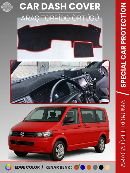 VOLKSWAGEN TRANSPORTER T5 (2003-2016) Torpido Örtüsü Ön Göğüs Koruma Torpido Koruma Tam Uyum Kaymaz ürün görseli 1