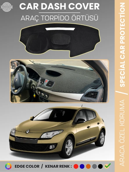RENAULT MEGANE 3 NAVİGASYONSUZ (2009-2016) Torpido Örtüsü Ön Göğüs Koruma Torpido Koruma Araca Özel ürün görseli 1