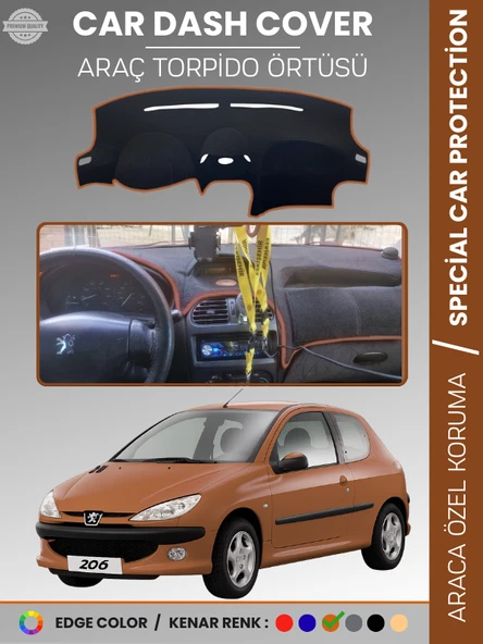 PEUGEOT 206 BÜYÜK EKRAN (1998-2003) Torpido Örtüsü Ön Göğüs Torpido Koruma Birebir Uyum Kaymaz ürün görseli 1