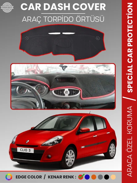 RENAULT CLIO 3 (2009-2014) Torpido Örtüsü Ön Göğüs Koruma Torpido Koruma Birebir Uyum Kaymaz ürün görseli 1