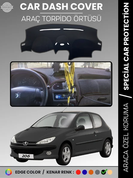 PEUGEOT 206 BÜYÜK EKRAN (1998-2003) Torpido Örtüsü Ön Göğüs Torpido Koruma Birebir Uyum Kaymaz ürün görseli 1