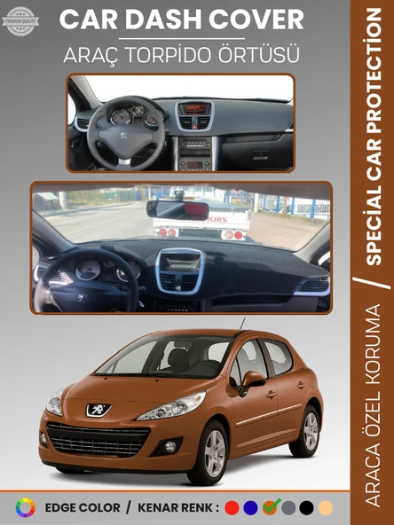 PEUGEOT 207 (2007-2012) Torpido Örtüsü Ön Göğüs Koruma Torpido Koruma Birebir Uyum Kaymaz Özel Kesim ürün görseli 1