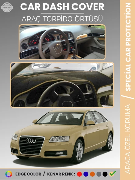 AUDI A6 (2005-2011) Torpido Örtüsü Ön Göğüs Koruma Torpido Koruma Araca Özel Kaymaz Kolay Montaj ürün görseli 1