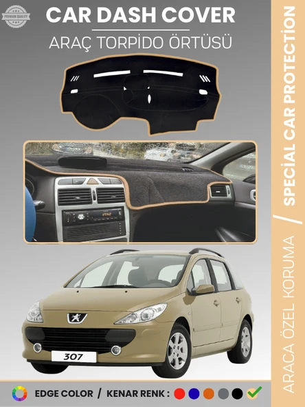 PEUGEOT 307 (2001-2008) Torpido Örtüsü Ön Göğüs Koruma Torpido Koruma Birebir Uyum Kaymaz Özel Kesim ürün görseli 1