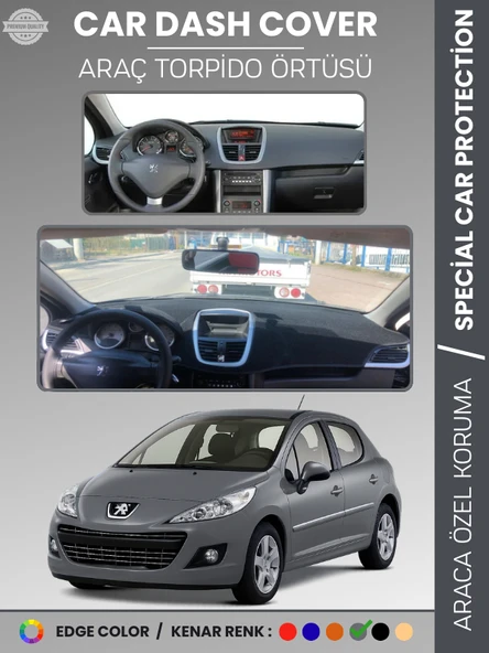 PEUGEOT 207 (2007-2012) Torpido Örtüsü Ön Göğüs Koruma Torpido Koruma Birebir Uyum Kaymaz Özel Kesim ürün görseli 1