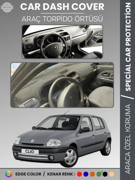 RENAULT CLIO 2 EKRANLI + ÇUKURLU (2001-2012) Torpido Örtüsü Ön Göğüs Koruma Torpido Koruma ürün görseli 1