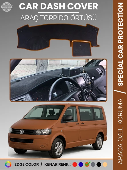 VOLKSWAGEN TRANSPORTER T5 (2003-2016) Torpido Örtüsü Ön Göğüs Koruma Torpido Koruma Tam Uyum Kaymaz ürün görseli 1