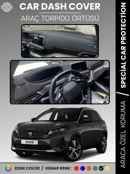 PEUGEOT 3008 EKRANLI (2021+) Torpido Örtüsü Panel Koruma Torpido Koruma Tam Uyum Kaymaz Özel Kesim ürün görseli 1