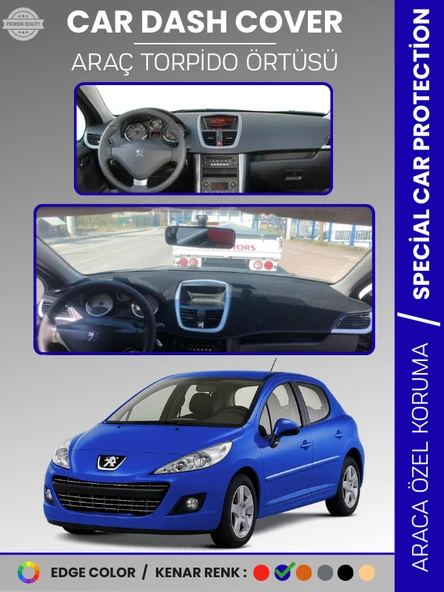 PEUGEOT 207 (2007-2012) Torpido Örtüsü Ön Göğüs Koruma Torpido Koruma Birebir Uyum Kaymaz Özel Kesim ürün görseli 1