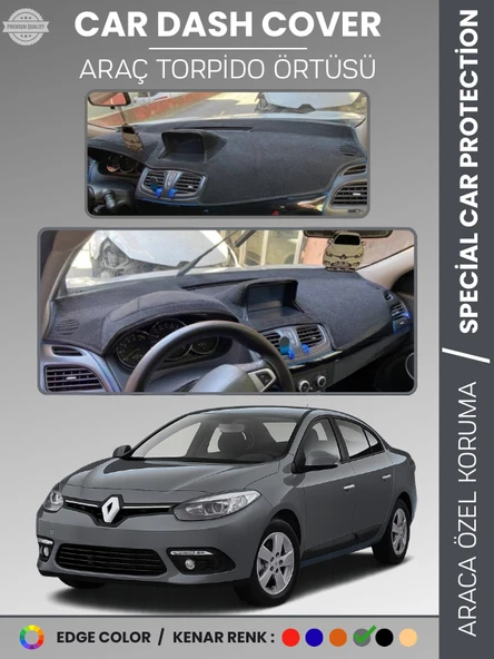 RENAULT FLUENCE NAVİGASYONLU BÜYÜK EKRANLI (2013-2016) Torpido Örtüsü Panel Torpido Koruma Tam Uyum ürün görseli 1