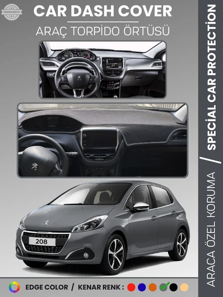 PEUGEOT 208 (2012-2019) Torpido Örtüsü Ön Göğüs Koruma Torpido Koruma Birebir Uyum Kaymaz Özel Kesim ürün görseli 1