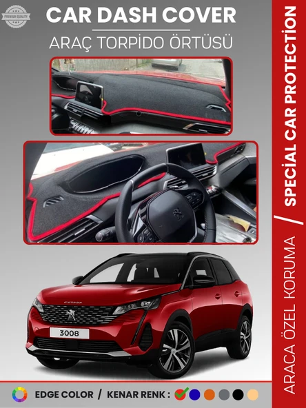 PEUGEOT 3008 EKRANLI (2021+) Torpido Örtüsü Panel Koruma Torpido Koruma Tam Uyum Kaymaz Özel Kesim ürün görseli 1