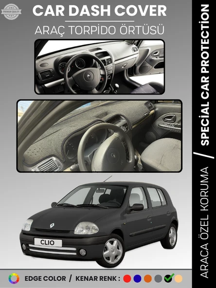 RENAULT CLIO 2 EKRANLI + ÇUKURLU (2001-2012) Torpido Örtüsü Ön Göğüs Koruma Torpido Koruma ürün görseli 1