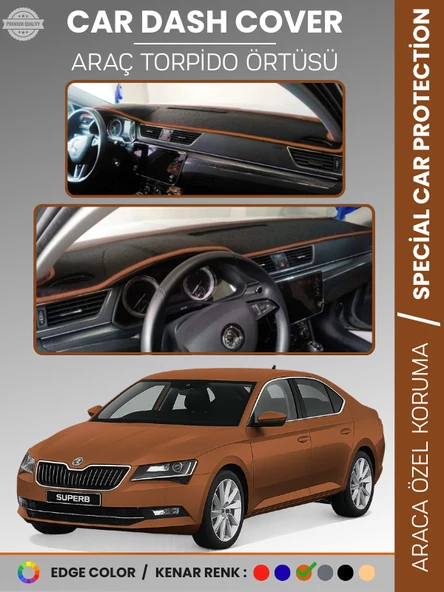 SKODA SUPER B (2015-2020) Torpido Örtüsü Ön Göğüs Halı Torpido Koruma Tam Uyum Kaymaz UV Koruma ürün görseli 1