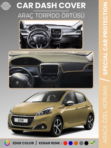 PEUGEOT 208 (2012-2019) Torpido Örtüsü Ön Göğüs Koruma Torpido Koruma Birebir Uyum Kaymaz Özel Kesim ürün görseli 1