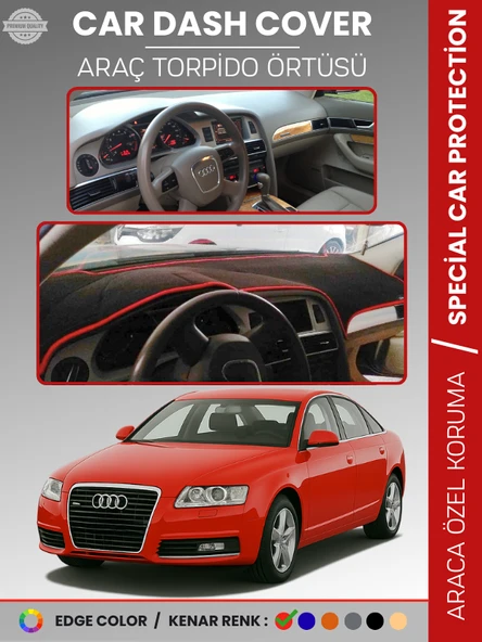 AUDI A6 (2005-2011) Torpido Örtüsü Ön Göğüs Koruma Torpido Koruma Araca Özel Kaymaz Kolay Montaj ürün görseli 1