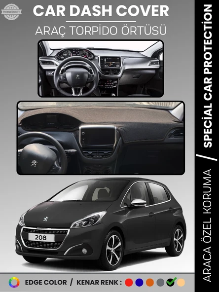 PEUGEOT 208 (2012-2019) Torpido Örtüsü Ön Göğüs Koruma Torpido Koruma Birebir Uyum Kaymaz Özel Kesim ürün görseli 1
