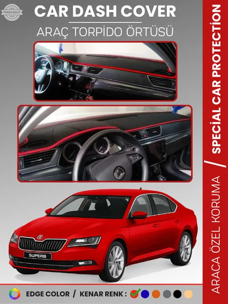 SKODA SUPER B (2015-2020) Torpido Örtüsü Ön Göğüs Halı Torpido Koruma Tam Uyum Kaymaz UV Koruma ürün görseli 1