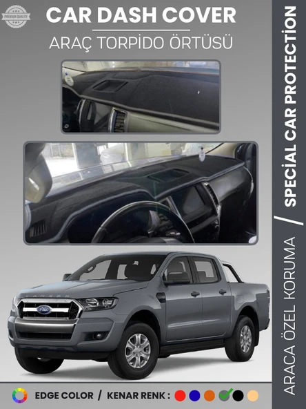 FORD RANGER (2018-2019) Torpido Örtüsü Ön Göğüs Koruma Torpido Koruma Tam Uyum Kaymaz Kolay Montaj ürün görseli 1