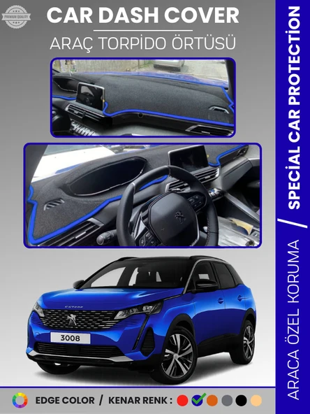 PEUGEOT 3008 EKRANLI (2021+) Torpido Örtüsü Panel Koruma Torpido Koruma Tam Uyum Kaymaz Özel Kesim ürün görseli 1