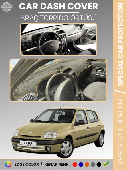 RENAULT CLIO 2 EKRANLI + ÇUKURLU (2001-2012) Torpido Örtüsü Ön Göğüs Koruma Torpido Koruma ürün görseli 1