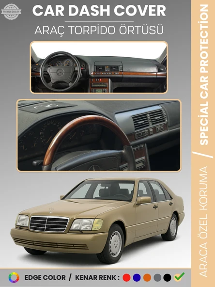 MERCEDES S CLASS W140 (1991-1998) Torpido Örtüsü Premium Kalite Torpido Koruma Özel Kesim UV Koruma ürün görseli 1