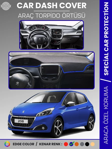 PEUGEOT 208 (2012-2019) Torpido Örtüsü Ön Göğüs Koruma Torpido Koruma Birebir Uyum Kaymaz Özel Kesim ürün görseli 1