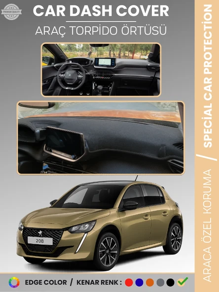 PEUGEOT 208 (2019-2025) Torpido Örtüsü Ön Göğüs Koruma Torpido Koruma Birebir Uyum Kaymaz Özel Kesim ürün görseli 1