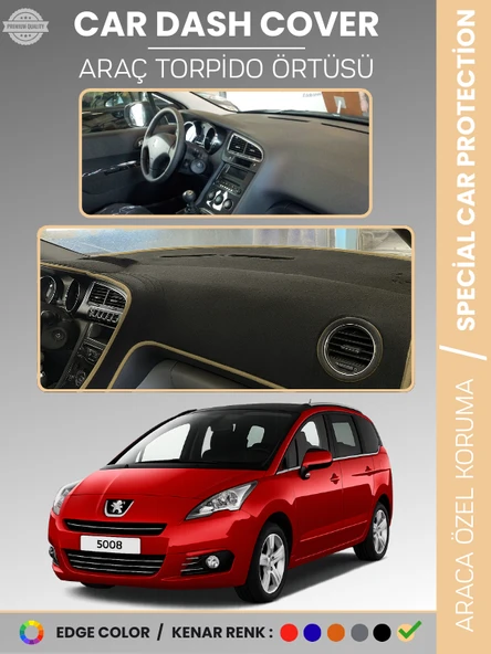 PEUGEOT 5008 (2011-2014) Torpido Örtüsü Panel Koruma Torpido Koruma Tam Uyum Kaymaz Özel Kesim ürün görseli 1