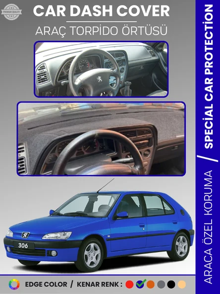 PEUGEOT 306 (1997-2002) Torpido Örtüsü Ön Göğüs Koruma Torpido Koruma Birebir Uyum Kaymaz Özel Kesim ürün görseli 1
