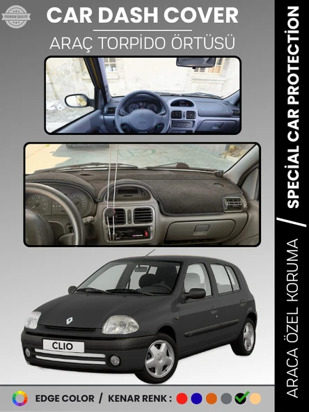 RENAULT CLIO 2 EKRANLI (2001-2012) Torpido Örtüsü Ön Göğüs Koruma Torpido Koruma Araca Özel ürün görseli 1