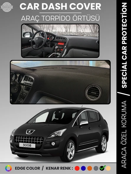 PEUGEOT 3008 (2011-2014) Torpido Örtüsü Panel Koruma Torpido Koruma Birebir Uyum Kaymaz Özel Kesim ürün görseli 1