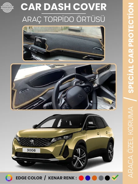 PEUGEOT 3008 EKRANLI (2021+) Torpido Örtüsü Panel Koruma Torpido Koruma Tam Uyum Kaymaz Özel Kesim ürün görseli 1