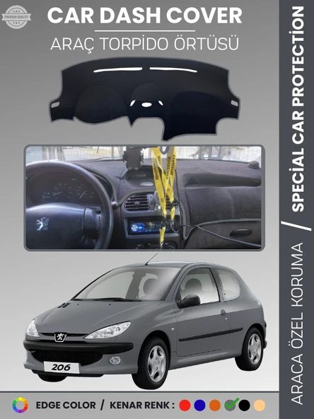 PEUGEOT 206 BÜYÜK EKRAN (1998-2003) Torpido Örtüsü Ön Göğüs Torpido Koruma Birebir Uyum Kaymaz ürün görseli 1