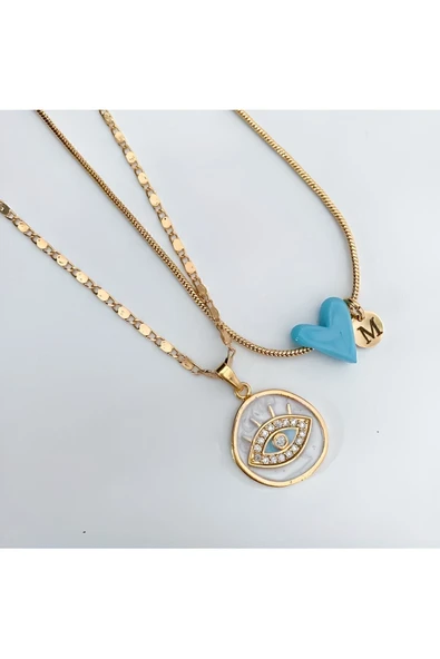 nergis collection Ranın Gözü Mavi Murano Kalp Kolye Seti ürün görseli 1