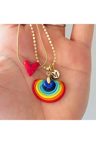 nergis collection Murano Gökkuşağı Kolye-kırmızı Kalp Kolye ürün görseli 1